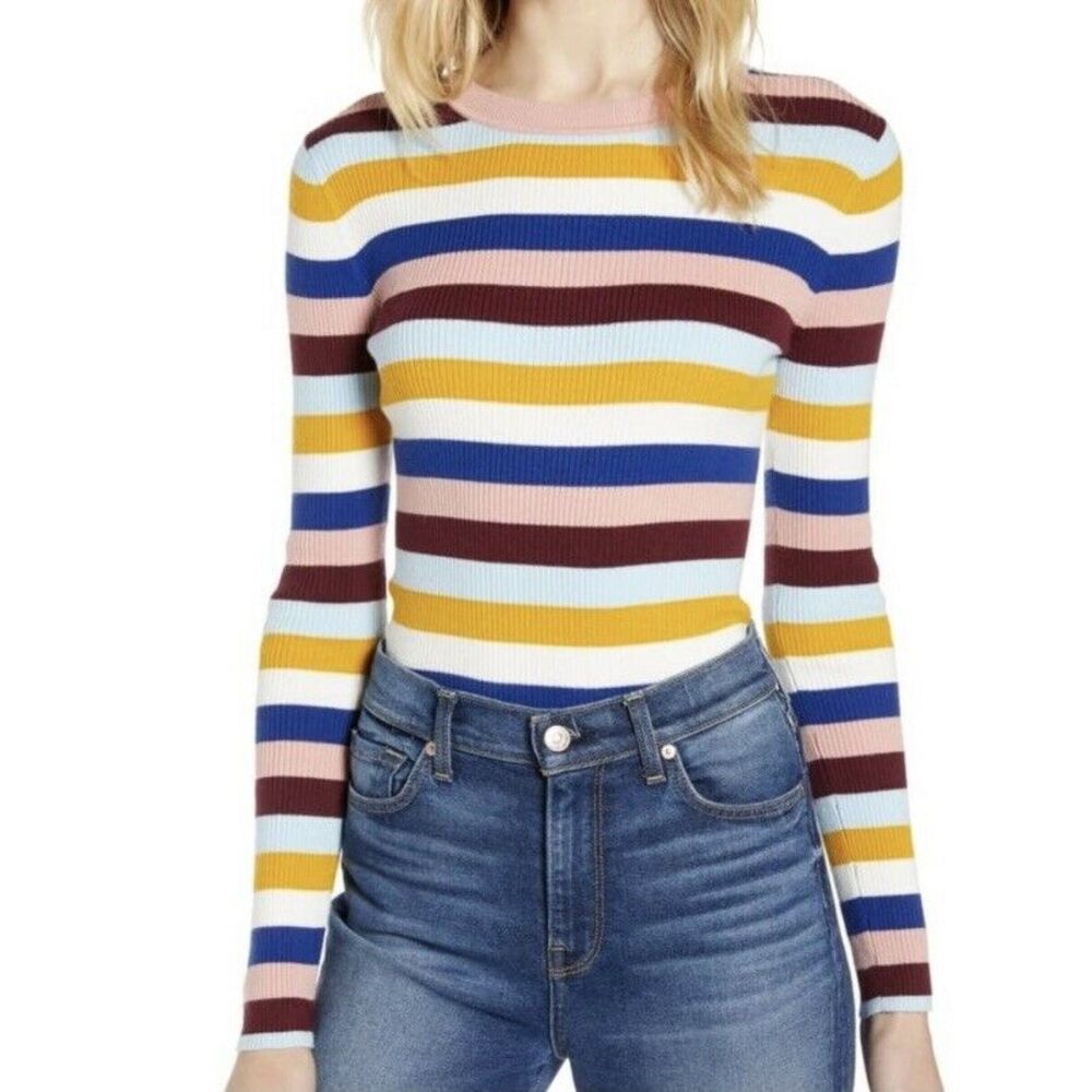 Halogen Striped Pullover Sweater Crew Neck Ribbed Long Sleeve Multicolor XL NEW